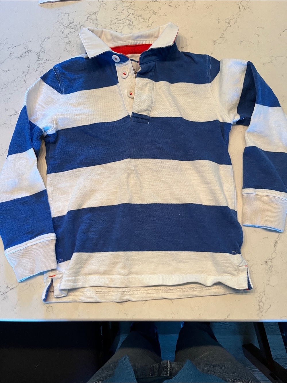 Mini Boden Blue & White Striped Long-Sleeve Rugby Top